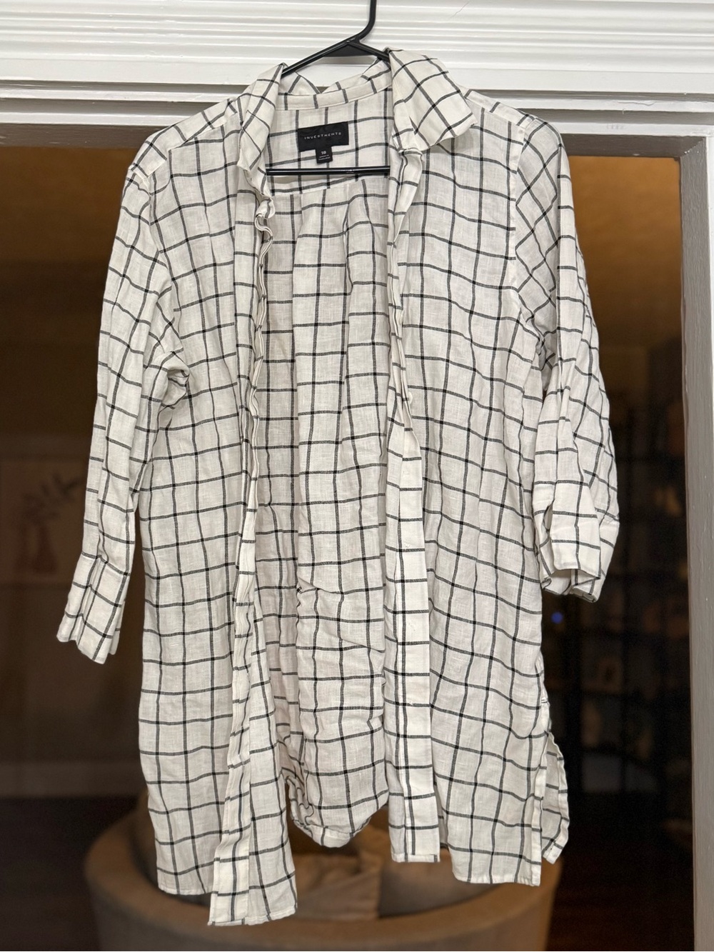 Universal Thread Black & White Plaid Linen Blend Button-Down Shirt
